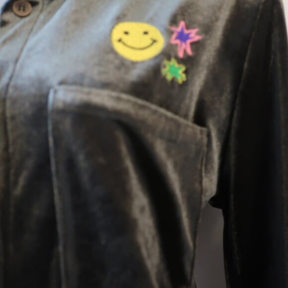 NWT Womens Romi Basha Cosmic Green Multicolor Boho Chic Velvet Shirt Top M - Picture 3 of 11